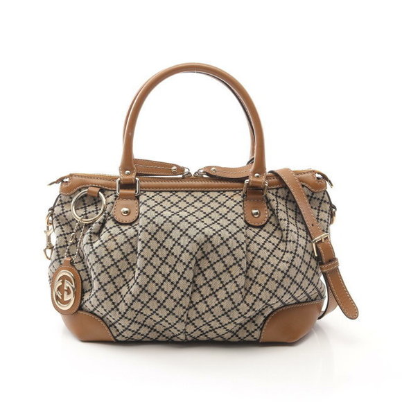 Gucci Diamante Sukey Black Leather Brown Handbag Beige - Picture 1 of 7